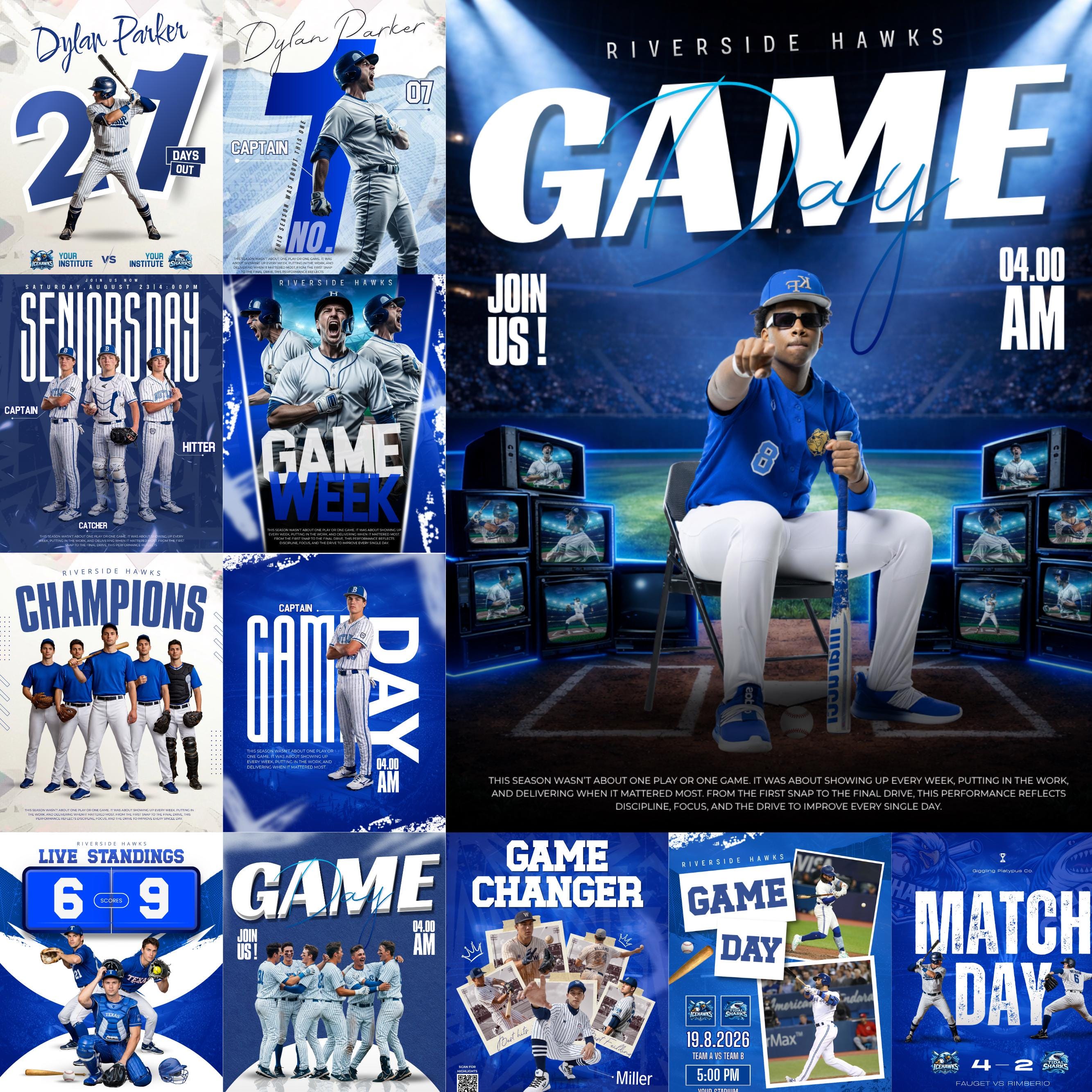 20+ Baseball Sports Social Media Templates | Editable Baseball Game Day ...