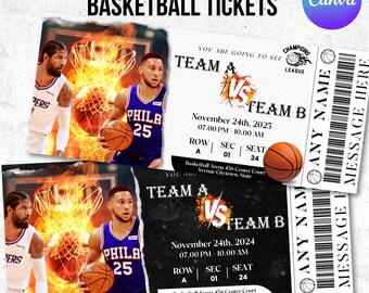 Digital Download Basketball Birthday Invite, NBA Ticket, Souvenir Ticket, Custom Ticket Basketball, Basketball Sport Canva TemplatePrintable