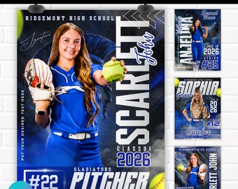 Modèle de bannière pour senior de softball, arrière-plan de softball pour affiches de sport personnalisées, toile modifiable, téléchargement numérique