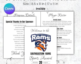 Sports Award Banquet Program Template, Athletic Banquet Program, Sports Banquet Program, Baseball Softball Pamphlet Template, Folded Booklet