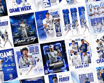 Mais de 20 modelos de mídia social para esportes de beisebol | Pacote editável para o dia do jogo de beisebol | Programação de partidas | Modelos do Canva para o dia do jogo | Download instantâneo