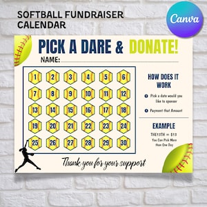 Editable Softball Fundraiser Calendar, Calendar Fundraiser, Fundraiser Calendar Printable, Softball Template, 11 x 8.5 in, BlackOut My Board