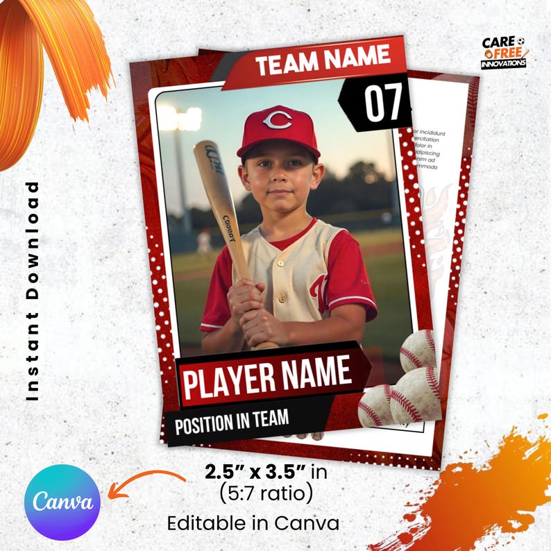 Baseball Trading Card Template, Editable Double-sided Player Cards ...