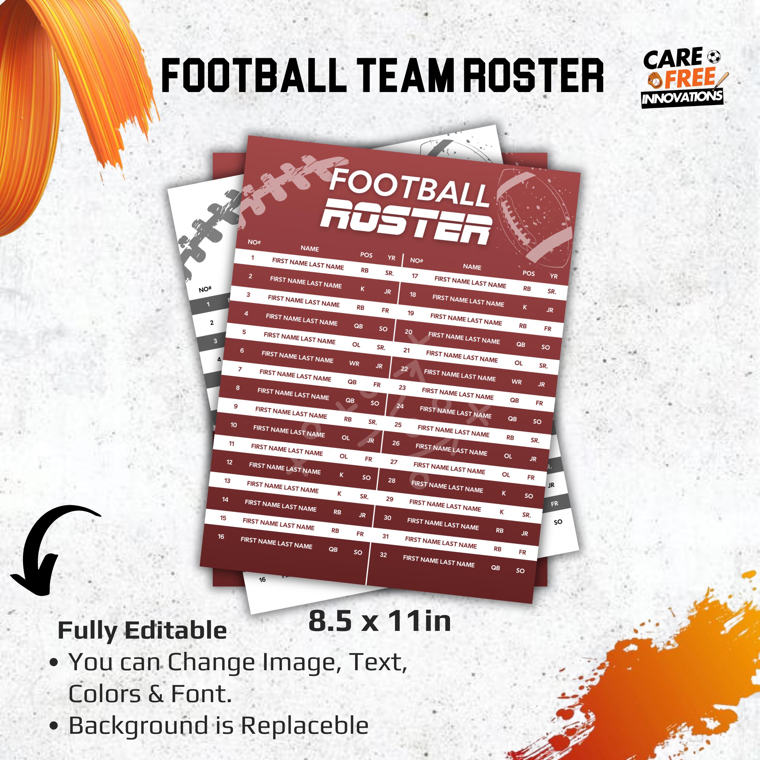Football Team Rostre Football Roster Template, Team Roster Template, Football Template ...