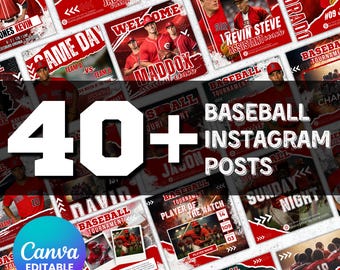 Baseball Social Media Posts & Stories Template, Editable Baseball Game Day Player Spotlights Canva Template,Baseball Player of the YearCanva