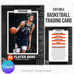 Modèle de carte à collectionner de basket-ball, cartes de basket-ball modifiables, cartes à collectionner de joueur, cadeaux de sport cartes d'équipe, modèle Canva téléchargement immédiat