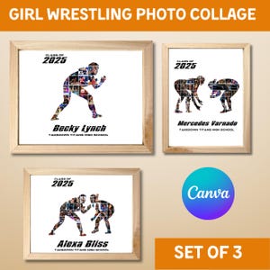Editable Girl Wrestling Photo Collage Template, Wrestler Picture Collage Poster, Wrestling Mom Coach Gift Canva Template