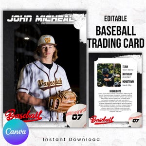 Modello per carte collezionabili da baseball, modello modificabile per carte da baseball su Canva, carte collezionabili di giocatori sportivi stampabili, regali sportivi fai da te per carte di squadra
