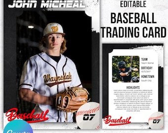 Baseball Trading Card Template, Editable Double-Sided Player Cards, Rookie Cards Design for Kids Little League, Youth Sports Trading Card