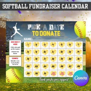 Softball Fundraising Calendar 2025, Sports Fundraiser DIY, Donation Tracker Fundraiser Template 8.5x11, Sponsor My Season,Black Out My Board