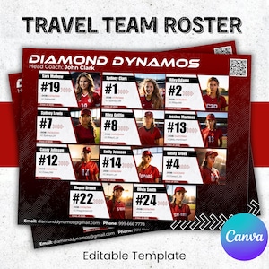 Travel Team Recruit Roster, Custom Team Roster Template For Any Sports Softball, Baseball, Basketball, Athlete Profile, Canva Template