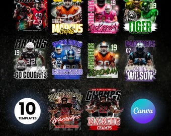Editable Football T Shirt Templates 10 Pack - Bootleg Design Canva Graphics for Game Day & Mascot Shirts