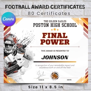 Editable Football Award Certificate Templates Bundle, Printable Football Appreciation Awards,Sport Awards,End Of Season Football Team Awards
