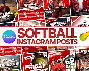 20+ Softball Sports Social Media Templates | Editable Softball Game Day & Player Spotlights Canva Templates | Instant Download