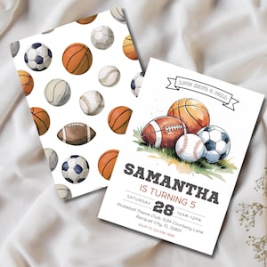 Lets Have A Ball, Editable Sports Birthday Invitation, Sports Party, Football Soccer Basketball Baseball Birthday invite, Digital Invitation
