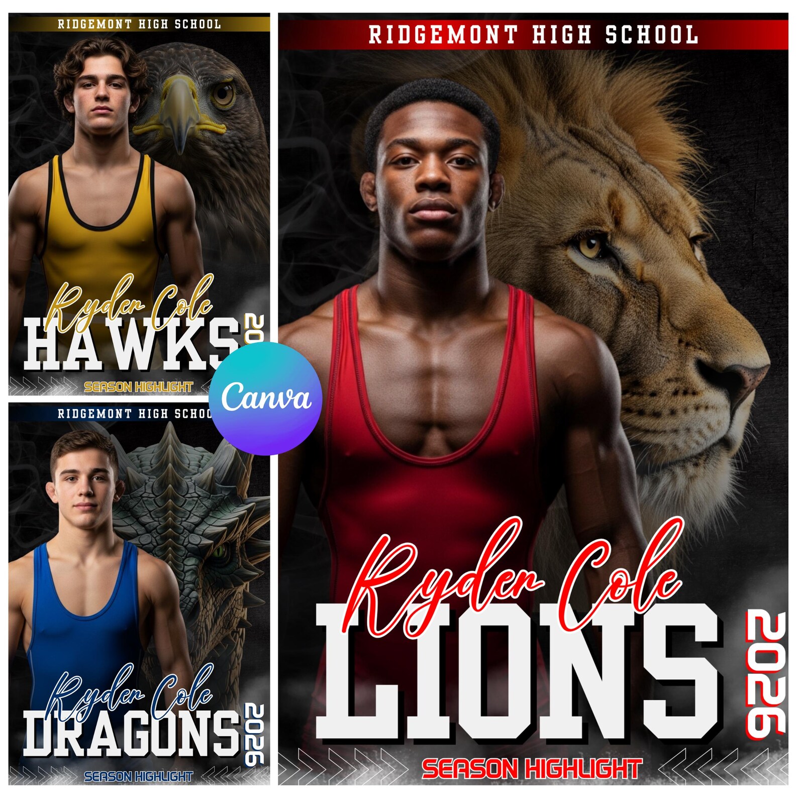 Wrestling Poster Canva Template, 40 Mascot Background, Wrestling Banner