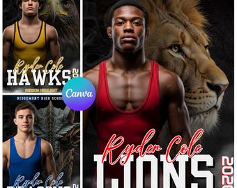 Wrestling Poster Canva Template, 40 Mascot Background, Wrestling Banner Poster, 100 wins wrestling, Wrestling Background Template