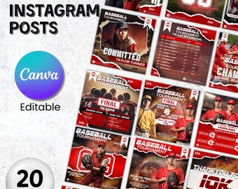 Baseball Sports Social Media Templates, Baseball Team Social Media Graphics Template, Editable Social Media Posts, Schedules & Rosters Posts