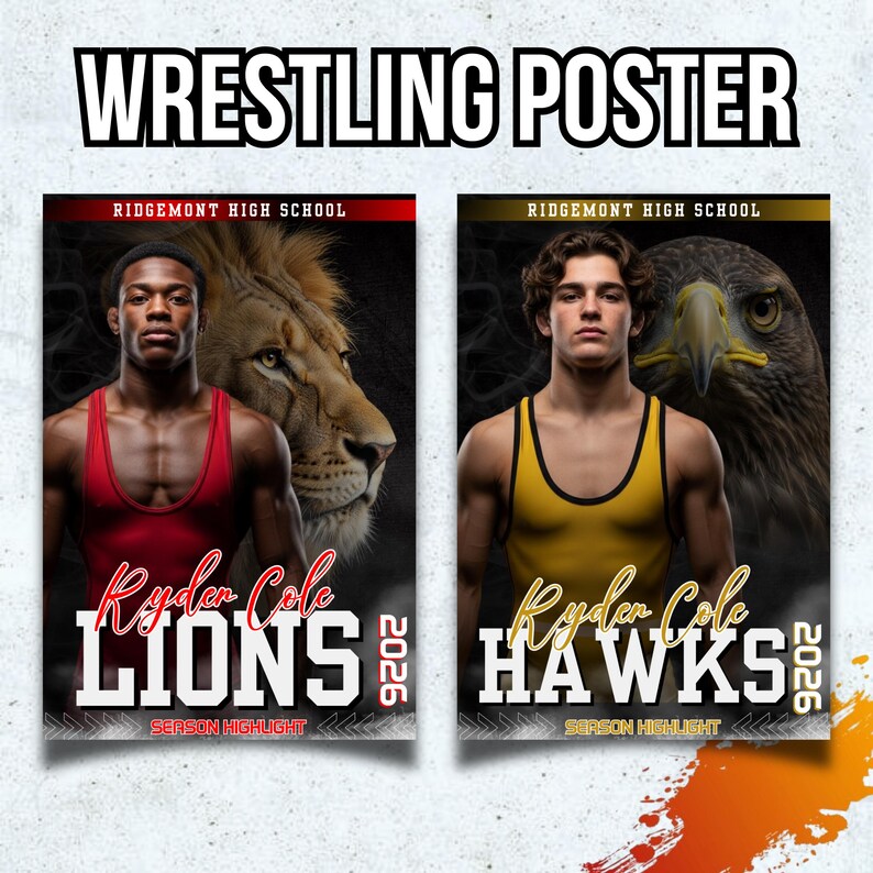 Wrestling Poster Canva Template, 40 Mascot Background, Wrestling Banner