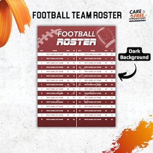 Football Team Rostre Football Roster Template, Team Roster Template, Football Template ...