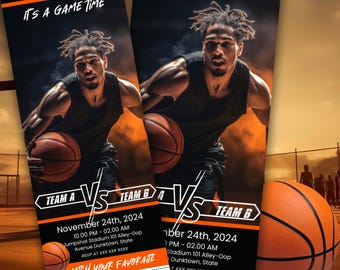 Digital Download Basketball Birthday Invite, NBA Ticket, Souvenir Ticket, Custom Ticket Basketball, Basketball Sport Canva TemplatePrintable