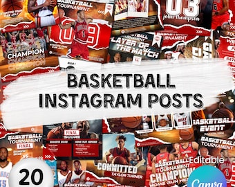 Basketball Social Media Templates Bundle, Basketball Social Media Kit, bearbeitbare Instagram Sport Vorlagen, Basketball Spielplan, Spieltag, Stats