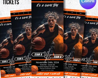 Digital Download Basketball Birthday Invite, NBA Ticket, Souvenir Ticket, Custom Ticket Basketball, Basketball Sport Canva TemplatePrintable