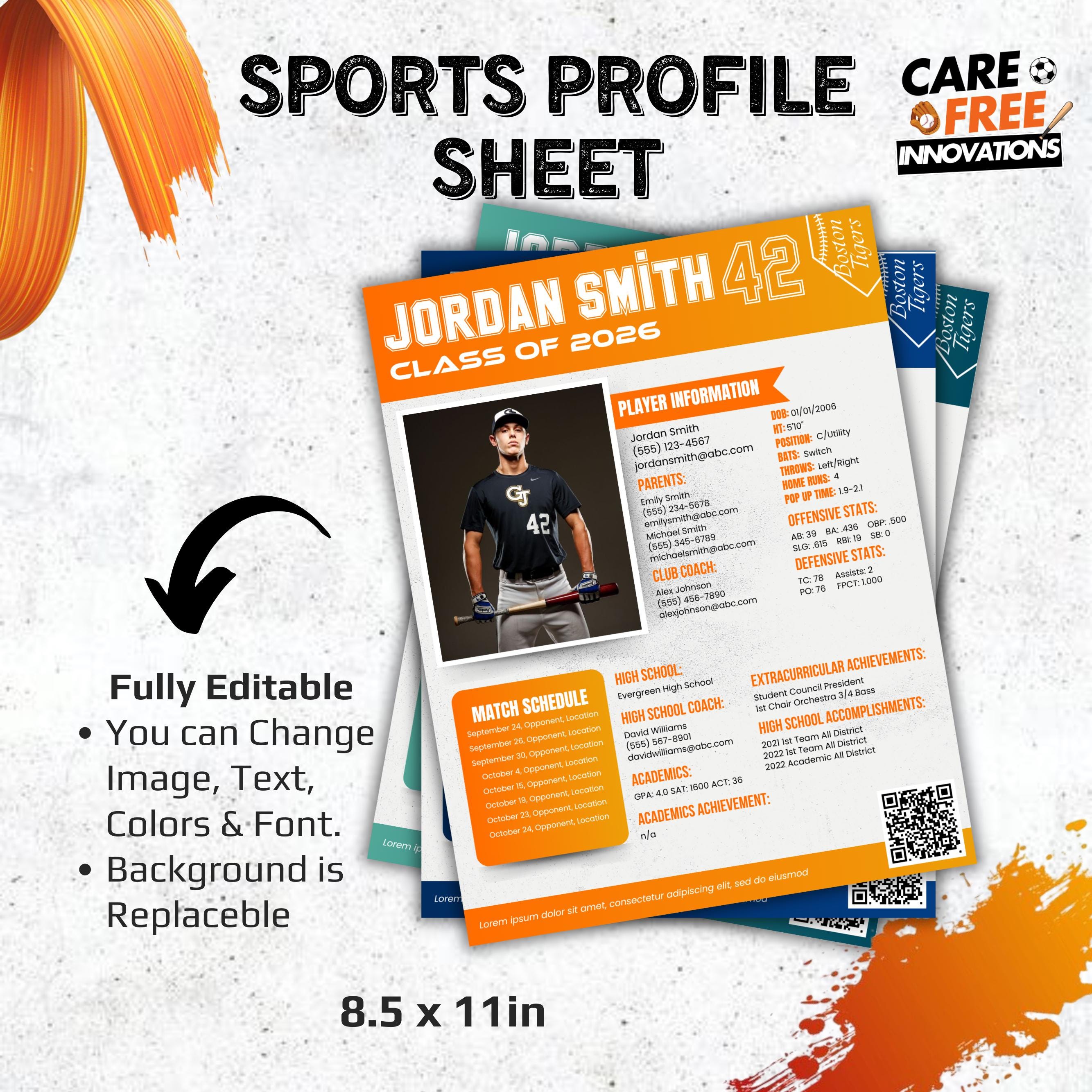 Sports Profile Sheet Template, Athlete Player Profile Sheet Resume ...