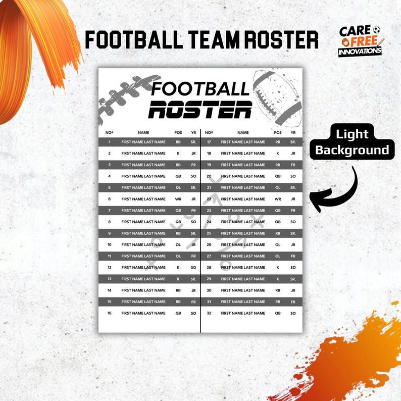 Football Roster Template, Team Roster Template, Football Template ...
