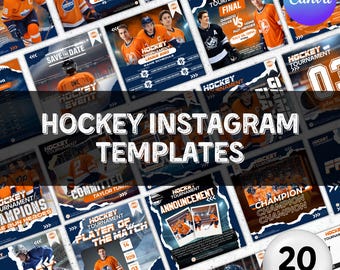 Paquete de plantillas para publicaciones de Instagram sobre hockey, 20 plantillas de hockey de Canva, volante para redes sociales de hockey, equipo de hockey, calendario de hockey, editable en Canva