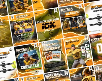 20+ Softball Sports Social Media Templates | Editable Softball Game Day & Player Spotlights Canva Templates | Instant Download