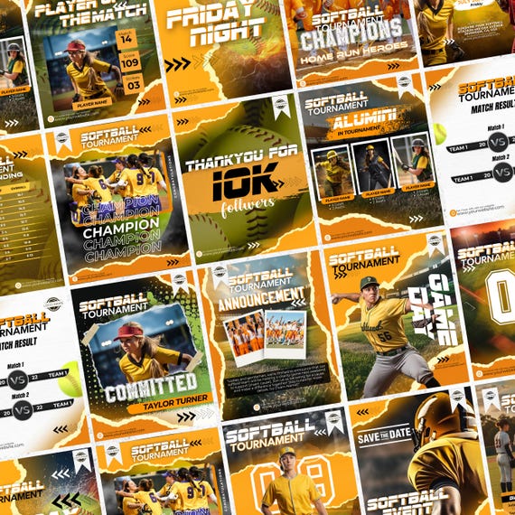 20+ Softball Sports Social Media Templates | Editable Softball Game Day & Player Spotlights Canva Templates | Instant Download