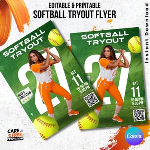 Softball Tryout Flyer, Two Sizes 5x7 & 8.5x11, Editable Softball Template, DIY Sport Tryout Flyer Template, Game Day Flyer, Tryouts Flyer
