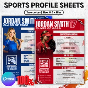 Basketbalspelerprofiel Sportprofielbladsjabloon, profielblad sporter, softbalspelerprofielblad sport CV Canva