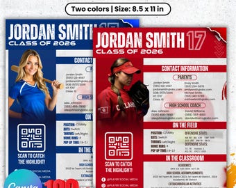 Basketball Player profile Sports Profile Sheet Template, Athlete Player Profile Sheet, softball player profile sheet sports Resume Canva