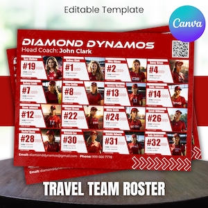 Travel Team Recruit Roster, Custom Team Roster Template For Any Sports Softball, Baseball, Basketball, Athlete Profile, Canva Template