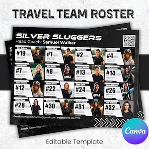 Travel Team Recruit Roster, Custom Team Roster Template For Any Sports Softball, Baseball, Basketball, Athlete Profile, Canva Template