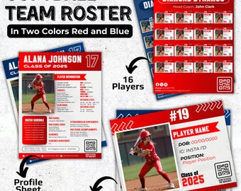 16 Spieler Travel Team Roster, Sport Profil Sheet Vorlage, Softball Profilvorlage, Softball Roster College Einstellung, Sport Lebenslauf
