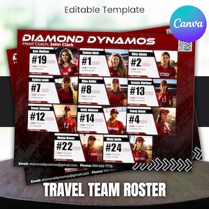 Travel Team Recruit Roster, Custom Team Roster Template For Any Sports Softball, Baseball, Basketball, Athlete Profile, Canva Template