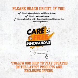 May include: A white background with orange text. The text reads "PLEASE REACH US OUT, IF YOU:" followed by bullet points. The image also includes the text "CARE FREE INNOVATIONS" and a call to action to follow the shop.
