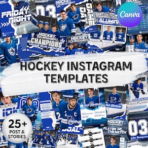 Hockey Instagram Post Template Bundle, 20+Canva Hockey Templates, Hockey Social Media Flyer, Hockey Team, Hockey Schedule, Editable In Canva