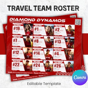 Travel Team Recruit Roster, Custom Team Roster Template For Any Sports Softball, Baseball, Basketball, Athlete Profile, Canva Template