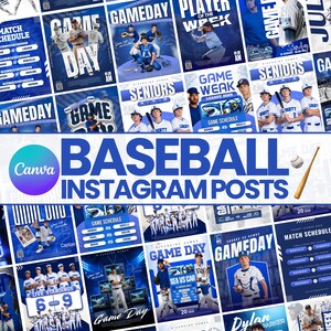Mallar för sociala medier för basebollsporter | Redigerbara Canva-mallar för basebollmatchdag och spelarfokus | Direktnedladdning