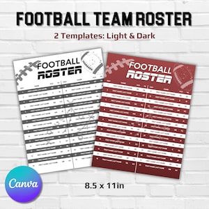 Editable Football Team Roster Template, Football Players list Template, Football Team Recruit Roster, High School, Football Coach Gift