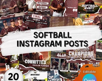 Softball Social Media Templates, Editable Softball Tryouts Flyer, Softball Game Schedule, Softball Game Day, Softball Team Canva Templates