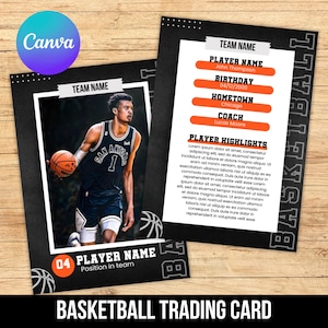 Sjabloon basketbalruilkaart, bewerkbare basketbalkaarten, spelersruilkaarten, sportcadeaus Teamkaarten, canvassjabloon direct downloaden