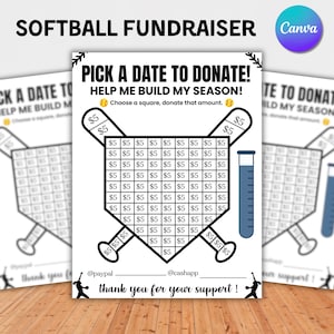 Softball Fundraiser Flyer 2025, Sports Fundraiser DIY, Pick a Date To Donate Fundraiser Template, Black Out My Board, Color My Base, Canva