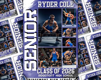 Wrestling Senior Night Poster Template,2026 Senior Wrestling Banner Poster, Multi-Photo Collage Poster, Wrestling SENIOR Photo Collage