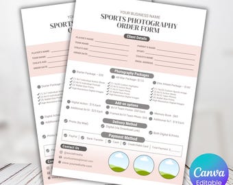 Sports Photography Order Form Template, Editable School Photography Invoices, School Photography, Picture Business Order Form,Canva Template