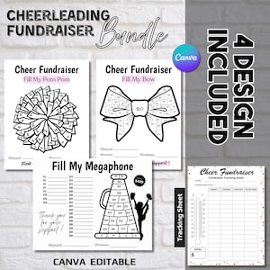 Editable Cheerleading Fundraisers Bundle Template, Pick A Date To Donate Cheer Calender, Fill My Bow,Fill My Pom Pom,Fill My Megaphone Canva